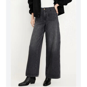 Old Navy Jeans High Rise Baggy Wide Leg Womens Size 2 Black Wash Denim Pants